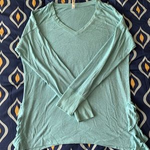 Blue V Neck Ruffle Sweater NWOT